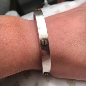 Sterling silver and gold screw notch bracelet
